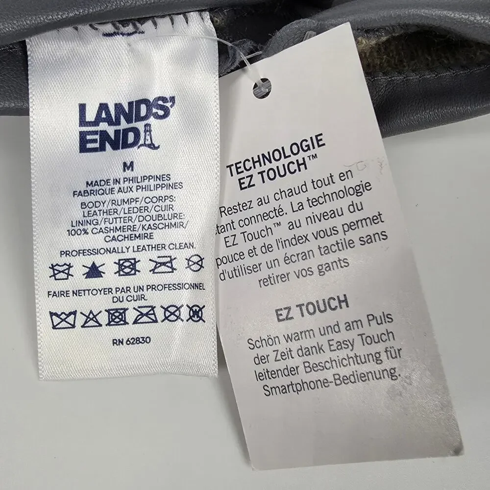 LANDS’ END EZ TOUCH GRAY GENUINE LEATHER GLOVES – WOMEN’S M – CASHMERE LINING